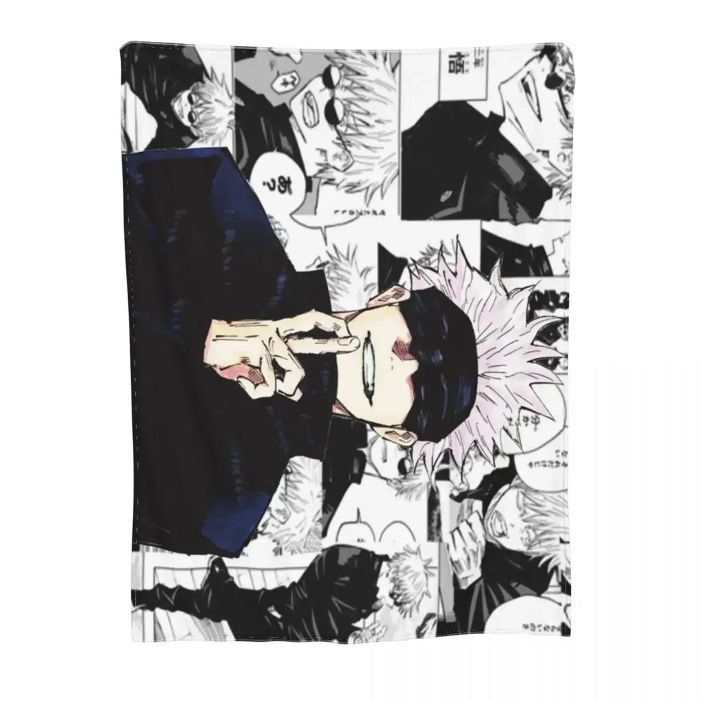 Gojo Satoru Collage Manga Fleece Blankets Jujutsu Kaisen Anime Vintage Throw Blanket for Home Bedspread