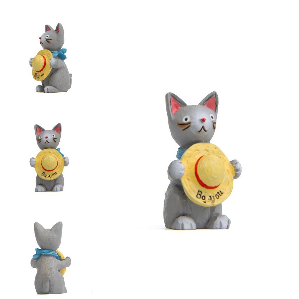 Resin Standing Cat Holding Straw Hat Ornament For Living Room Decoration And Photo Shoots