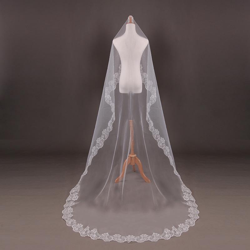 Wedding Accessories Short Wedding Veil White Ivory One Layer Bridal Veil Appliques Lace Edge