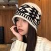 Retro Rhombus Plaid Knitted Hat Women's Wool Hat Autumn and Winter Niche Design Sense Warm and Cold Hat Ear Protection