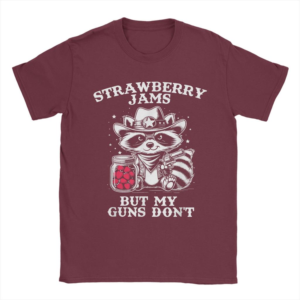 Strawberry Jams But My Don't Funny Raccoon Men T Shirt Funny Tee Shirt Short Sleeve Round Neck T-Shirt Cotton Summer Clothes