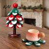 Wooden Trivets for Hot Pots Christmas Tree Trivets, Durable Pine Wood Potholders with Storage Stand, Insulated Serving Tray Heat Resistant Foldable