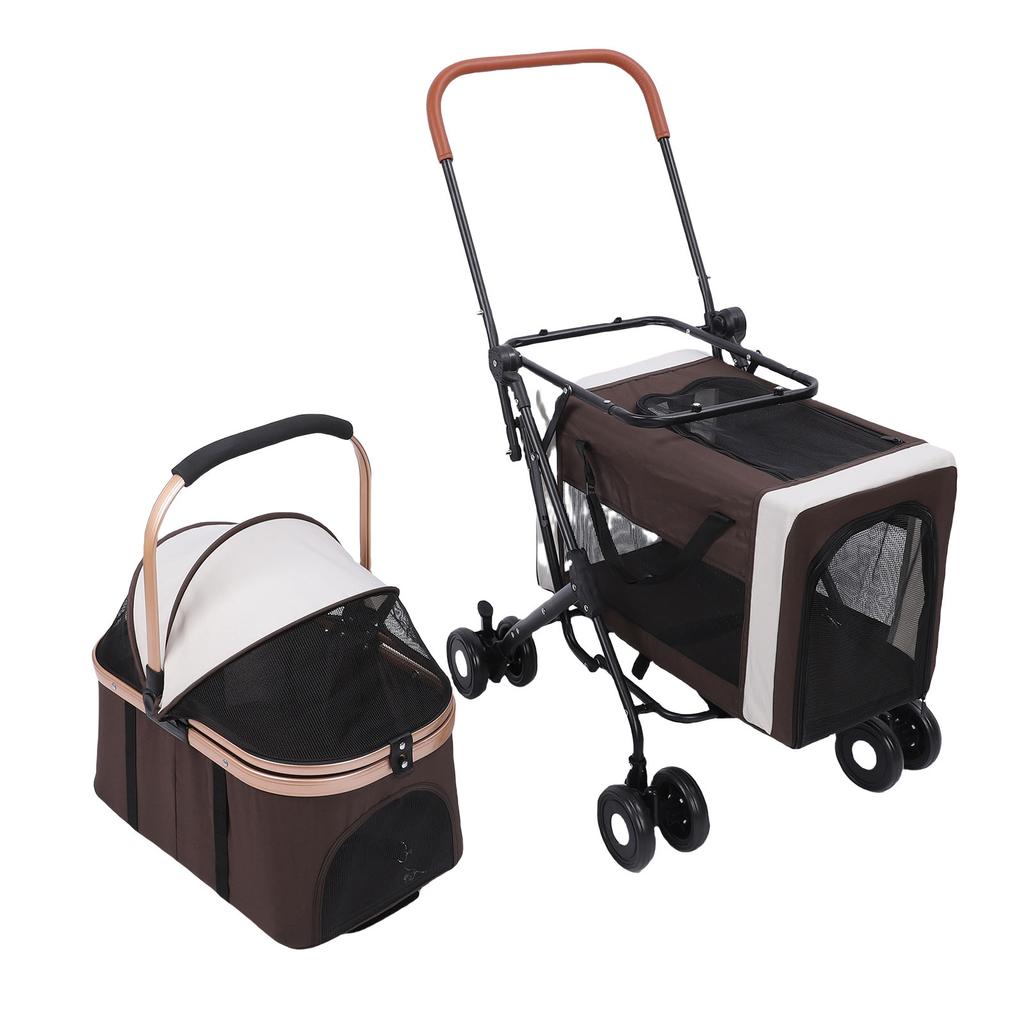 Double Pet Stroller Lightweight Detachable Foldable 4 Wheels Pet Strolling Cart Travel Carrier for Cat Dog