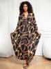 Golden Printed Women's Robe Kaftan Oversized Batwing Sleeve Homewear Chic Light jacket Lounge wear Bathrobe Beach dress Q1289