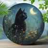 Черный кот в лунном свете Металлическая настенная art 8-дюймовый круглый знак Декор для дома Ремесленное изделие Подарок