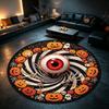 Halloween Round Rug Gear Portal Skull Neon 3D Illusion Non Slip Area Rug Living Room Spooky Decor Elegant Soft Washable