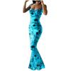 Summer Women's Dress Slim Halter Adjustable Dress Sexy Peach Hip Printed Fishtail Dresses