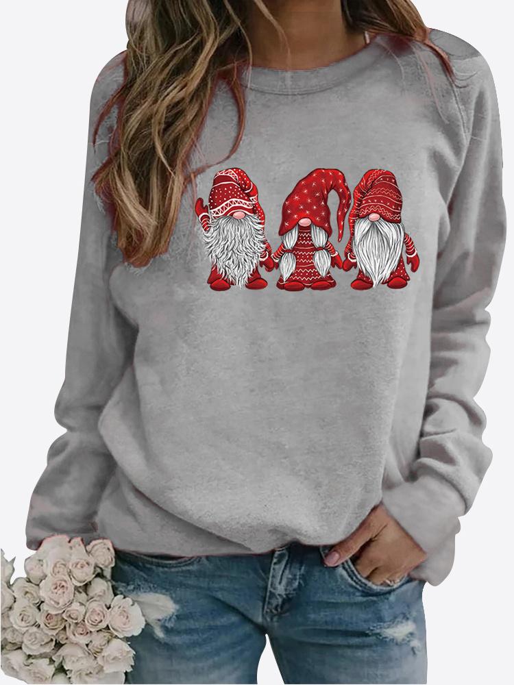 Женская зимняя одежда, повседневная толстовка с рождественским принтом, топы с длинными рукавами, футболка, женский пуловер с круглым вырезом, свитер