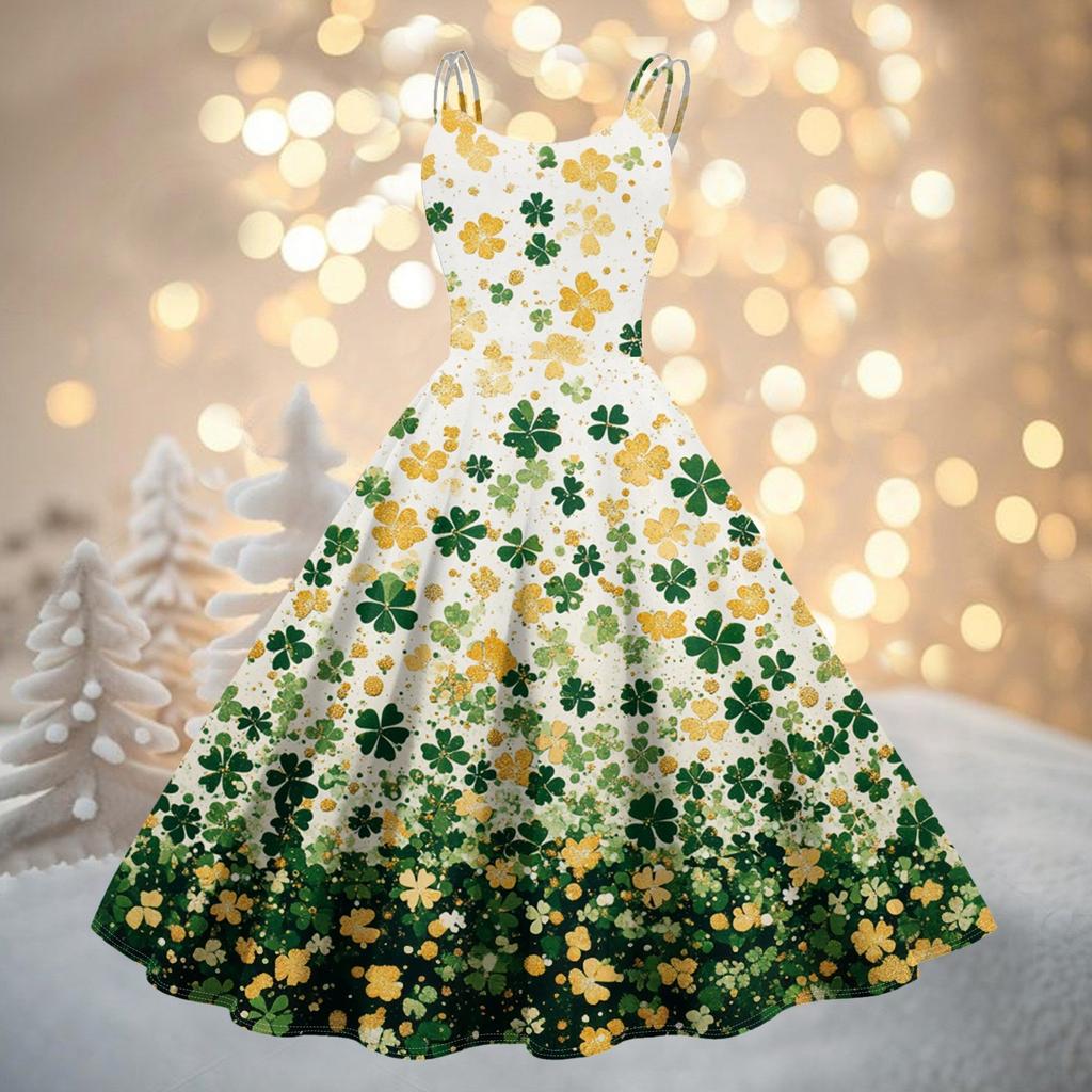 Women's Fashion St. Patrick's Day Printed Sexy Strapless Gothic Cocktail Dress Punk, Vintage Dress.