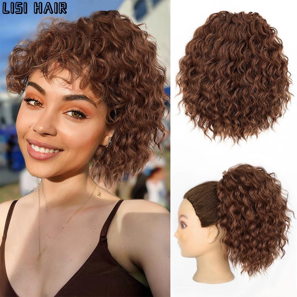 MISS WIG Синтетическая часть волос в виде грязной булочки - свободный волнистый вьющийся парик с хвостиком на шнурке для женщин