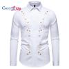 Уютная весенняя мужская рубашка с длинным рукавом и цветочной вышивкой, повседневная, изысканная, вышитая, однотонная, деловая, офисная, мужская, для вечеринок, ночных клубов