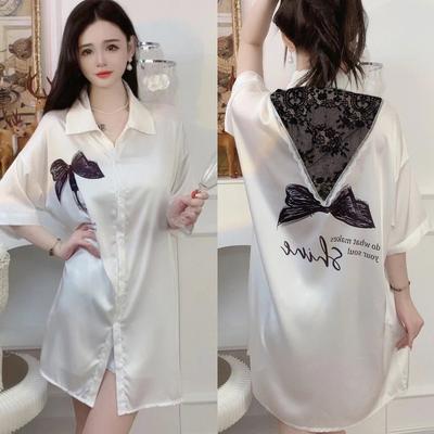 Ленивый Ветер Милая Девушка Ночная Сорочка с Коротким Рукавом Женская Летняя Шифоновая Можно Носить Удобная Домашняя Одежда