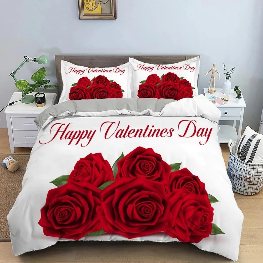 Valentine's Day Wedding Rose Flower Comfortable Duvet Cover Pillowcase Bedding Set Children Bedroom Decoration Home Textile