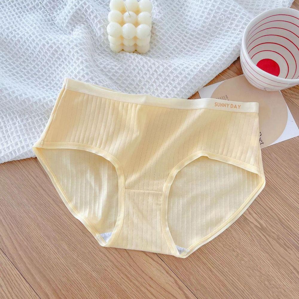 4Pcs Mid Waist Underwear for Women Letter Stripe Underpants Breathable Simple Briefs  Gifts
