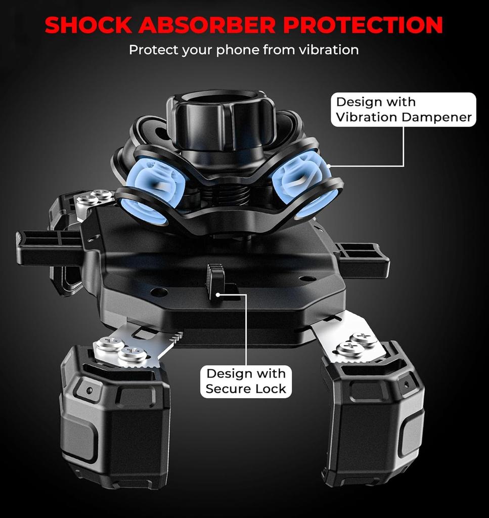 Motorcycle Phone Mount with Vibration Dampener, 1s Lock Bike Phone Holder with Aluminum Alloy Handlebar Mounting Base, One-Handed Operation