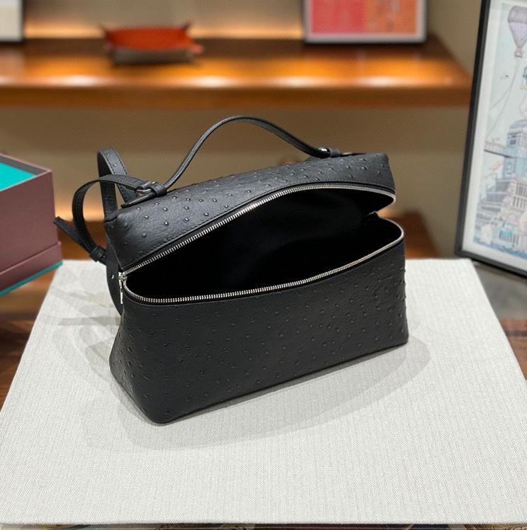 Second Generation L19L27 Lunch Box Bag Ostrich Pattern Top Layer Cowhide Handbag For Women's Fashion Single Shoulder Crossbody Makeup Bag