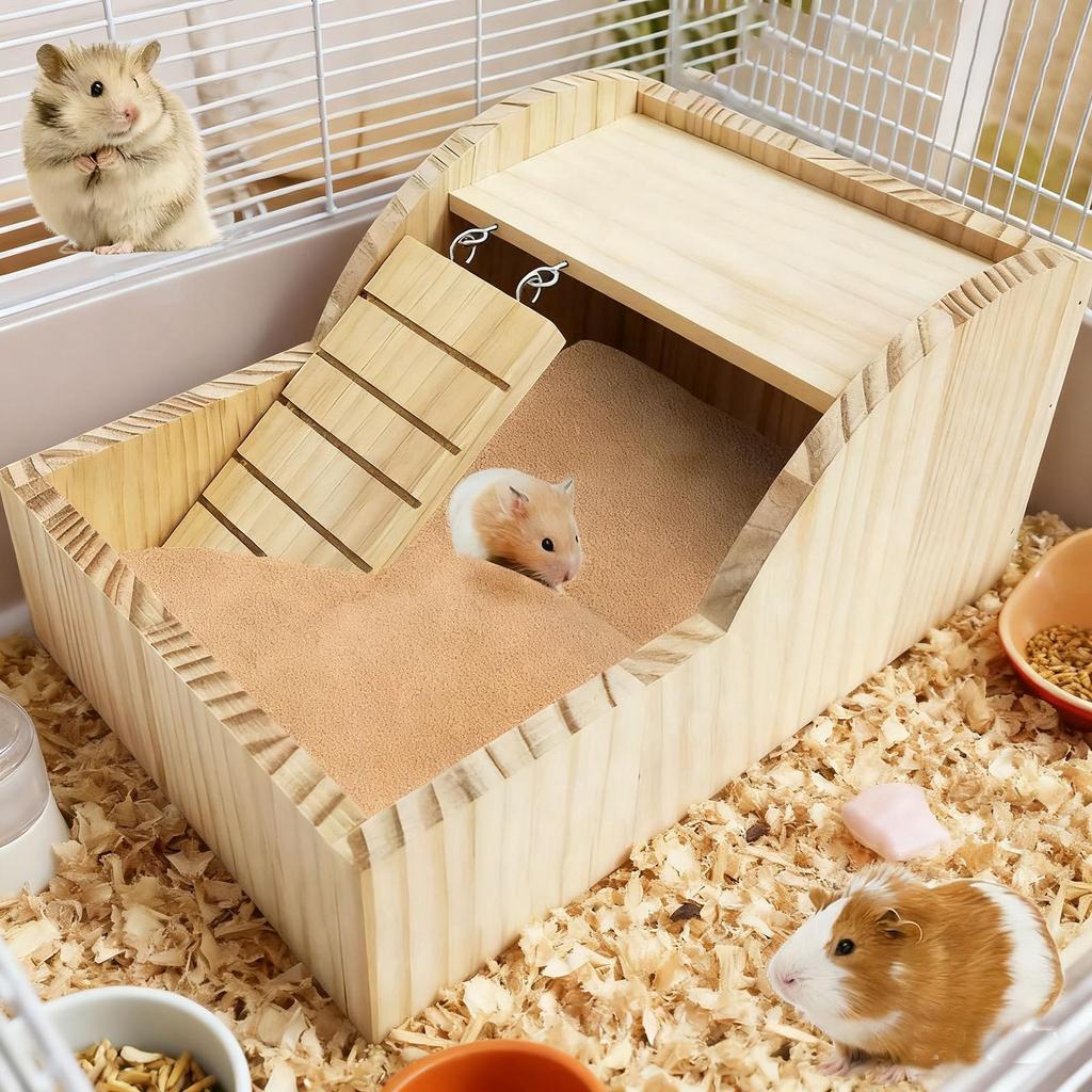 Sand Bath For Hamsters Detachable With Ladder Wooden Hamster Bathing Bowl For Enrichment Pet-Care Comfort Home Cage Lifestyle