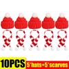 Mini Santa Hat Knitting Cap Scarf Set Christmas Wine Bottle Cover Topper Doll Clothes Craft DIY Xmas Bottles Holder Table Decor