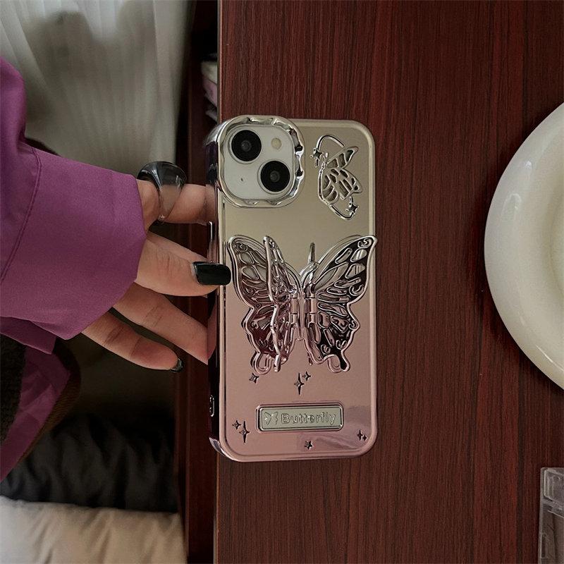 Чехол для телефона с 3D бабочкой и полым кронштейном для iPhone 15 ProMax 14 13 Pro Max 15 12 Pro, модный матовый чехол-подставка с градиентным покрытием