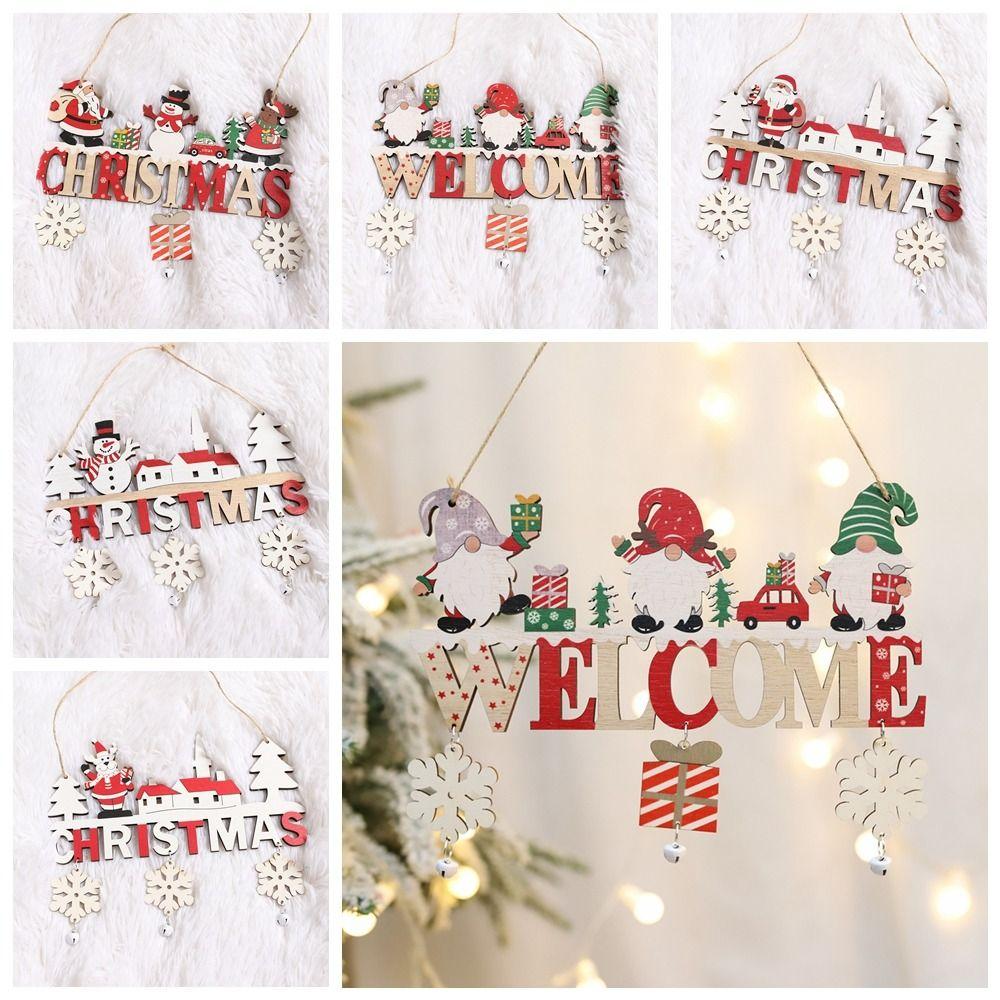 Wooden Xmas Tree Ornaments Santa Xmas Door Hanging Ornaments Wooden Christmas Pendants Festival
