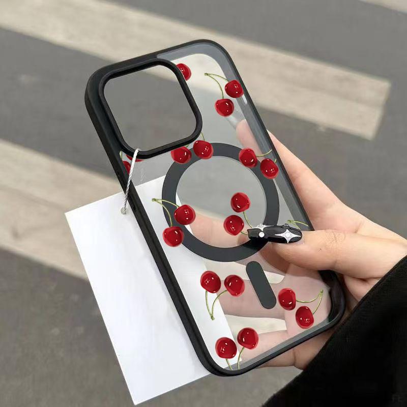 Магнитный чехол для телефона с рисунком красной вишни для iPhone 11 12 13 14 15 16 16e 17e 17 ProMax Plus Air Для Magsafe Беспроводная зарядка Чехол