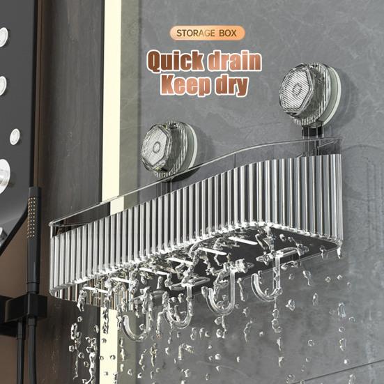 Стеллаж для хранения на присосках, органайзер для ванной комнаты и кухни, большая вместимость, прочная несущая способность, простая в установке подвесная полка для душа