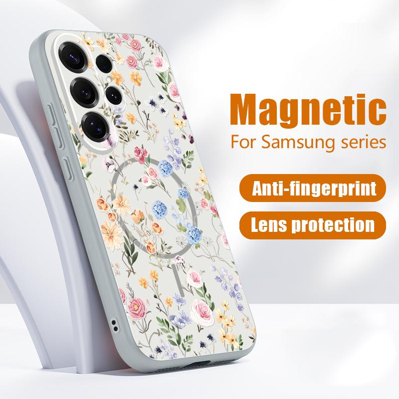 Розовые Лилии Ромашки Цветочный Чехол Для Samsung Galaxy S26 Ultra S25 Edge S24 Plus S23 FE S22 A17 A54 A55 A56 A57 5G Магнитный Для Magsafe Матовый Чехол