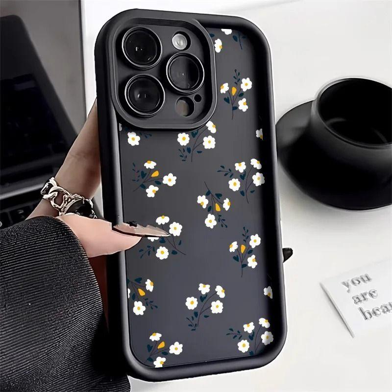 Силиконовый чехол для телефона с цветком ромашки для iPhone 17 Air 16 e 15 14 13 12 11 Pro Max Plus Mini SE Ударопрочный Конфетный Мягкий Бампер