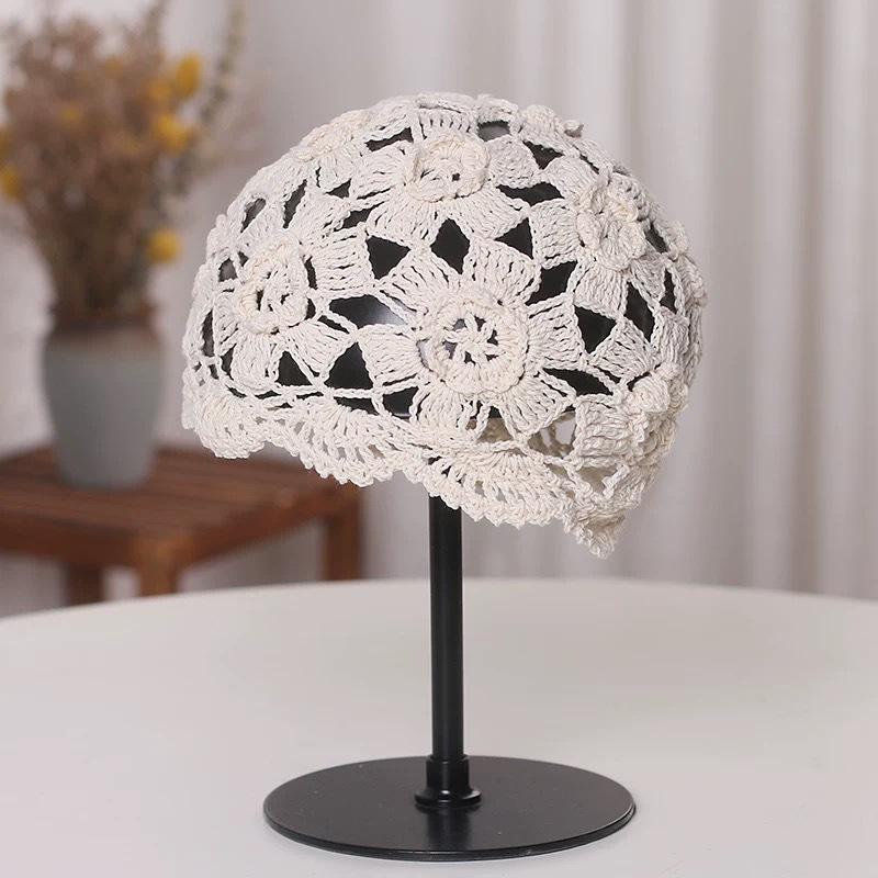 Spring and summer hand-woven hollow bald hat women's crochet ethnic style fringed pullover hat bohemian style knitted