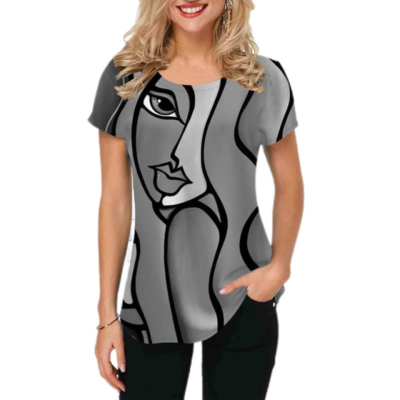 2023 Women T-shirts Abstract Painting Graphic T-shirts Short-Sleeved Tops Fashion Designer Apparle Summer For Ladies Tees New