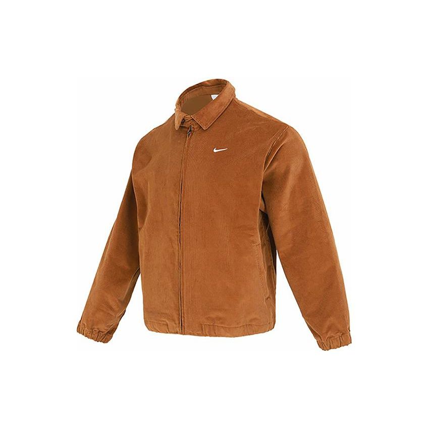 Nike Вельветовая куртка с вышитым логотипом на молнии и отложным воротником Мужские куртки Коричневые DX9071-270