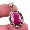 Red Ruby(Simulated) Handmade 925 Sterling Silver Two Tone Pendant 1.50" C9y47