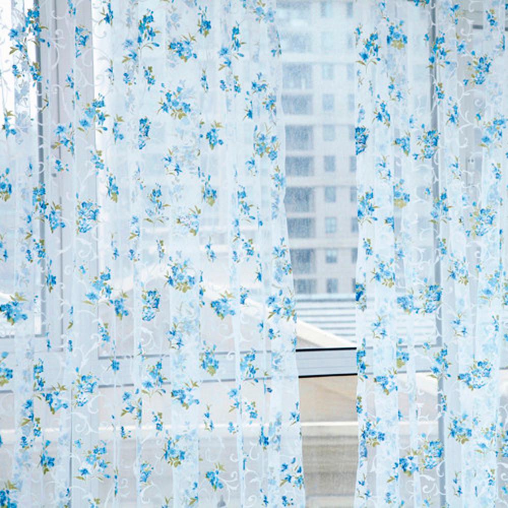 Прозрачная занавеска с цветочным принтом, тюль, вуаль, драпировка, подзор из 1 панели, ткань