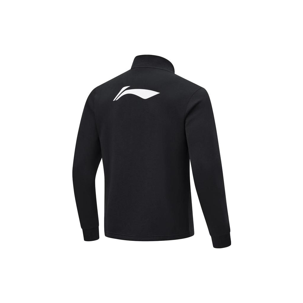 Li Ning CBA Series Professional Basketball Logo Printed Stand Otter Holder Cardigan Sweatshirt Men sweatshirt Black AWDT889-1