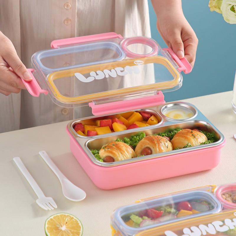 Stainless Steel Lunch Box With 3 Compartment Design Microwave Safe Leakproof Portable Students Office Workers