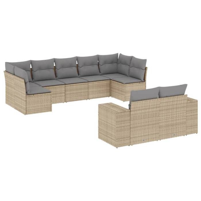 VidaXL Salon de Jardin avec Coussins 9 pcs, Canapés de Terrasse, Ensemble de Meubles de Patio, Mobilier d'Extérieur, Beige 3223018