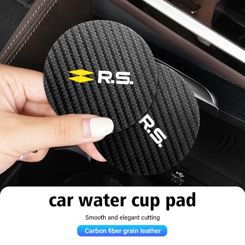 2pcs Car Coaster Water Cup Slot Non-slip Mat Carbon Rubber Pad For Renault RS Sport Megane 3 4 2 Clio 5 Line Sandero Scenic S555