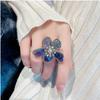Single Shine Luxury Open Adjustable Fairy Ring Big Flower Crystal Ring Rhinestone Flower