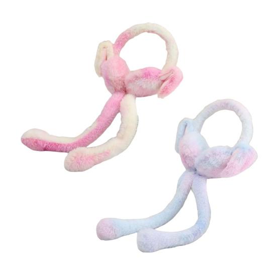 1/2Pcs Plush Rabbit Earmuffs with Moving Jumping Ears Gradient Color Soft Furry Ear Covers Headband