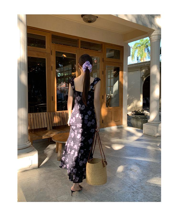 2025 Ранняя весна Французский ретро Элегантное платье с квадратным вырезом и цветочным принтом C3018