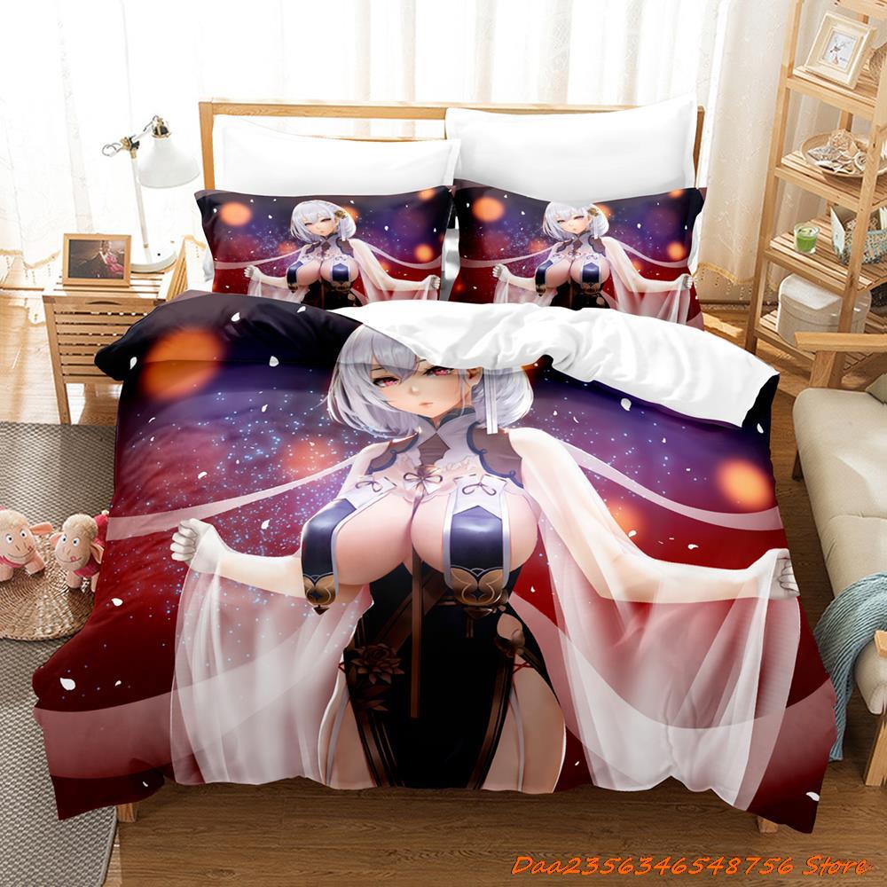 Comforter Sexy Azur Lane Sirius Bedding Set Cartoon Anime Three-Piece Set Adult Kid Bedroom Duvet Sets 3D Kawaii Girl Game Bed Set