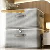 26 L Foldable Storage Organizer Box - Gray Striped Non-Woven Fabric Collapsible Bin with Lock for Bedroom Closet Clothing Toys Quilts Magazines