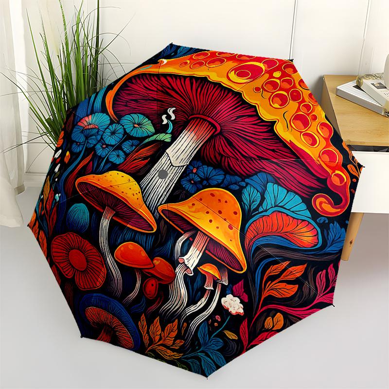 Colorful Mushroom Garden Wall Decal - Vibrant ForestDecor for Any SpaceUmbrella, Portable 3-Fold Compact Umbrella for Men & Women Gift