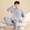 Cotton Plus Size Pajamas Men Long Sleeves Long Pants Sets Cartoon Bear Casual Nightwear Homewear Youth Sleepwear Loungewear