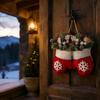 Traditional Red White Wreath Christmas Mitten/Stocking Wreath, Decorative Artificial with Berries Pine Cones, Farmhouse Style Door Hanger Branches,