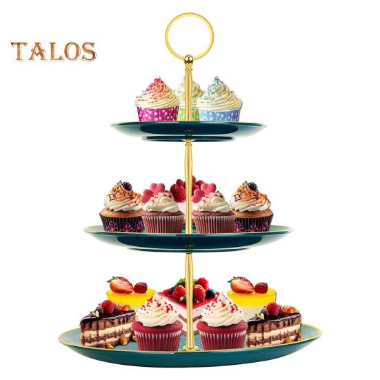 3-х уровневая подставка для кексов, чашка с золотыми краями, чашка для торта, десертная башня, пластиковый многоуровневый поднос, металлический стержень, украшение для детского душа, свадьбы, дня рождения