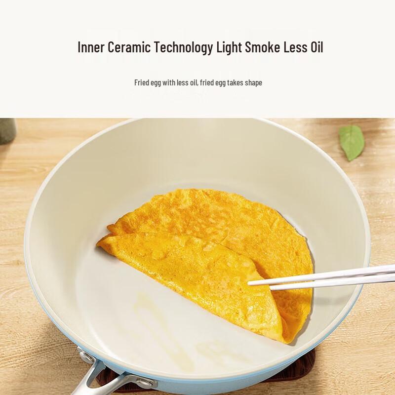 26cm Haze Blue Ceramic Non-stick Wok with Lid