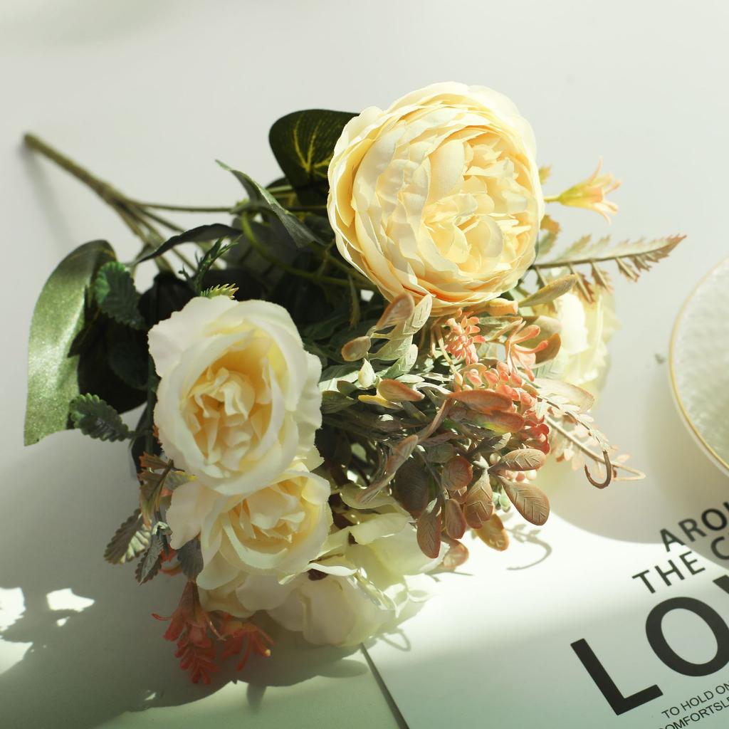 Retro Silk Red Artificial Rose Flowers DIY Autumn Wedding Home Decoration Fake Peony Hydrangea Bride Bouquet