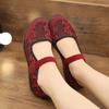 Женская мода круглый носок винно-красный пряжка ремешок сетчатые дышащие туфли на плоской подошве женская повседневная ретро китайская вышивка цветочные туфли ba328
