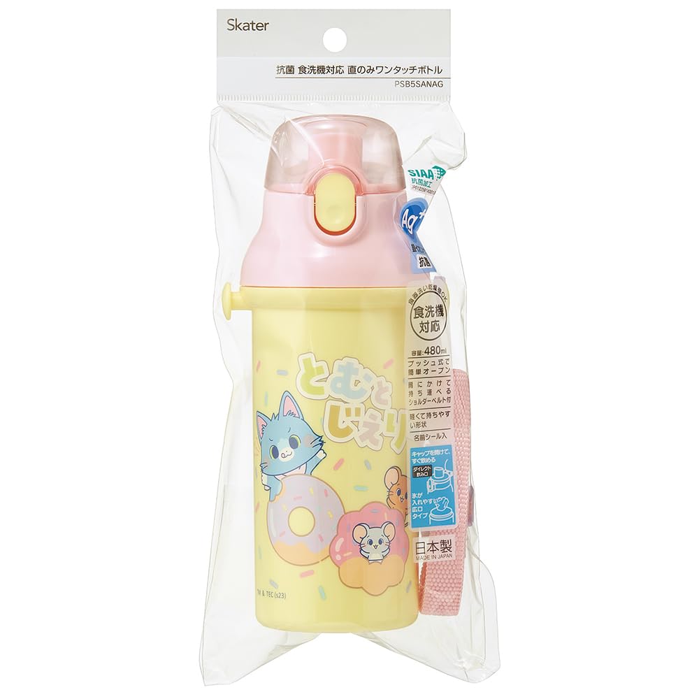 Skater Пластиковая бутылка для воды 480 мл, одно нажатие, антибактериальная, для детей, легкая, антибактериальная обработка, сделано в Японии, Том и Джерри притворяются